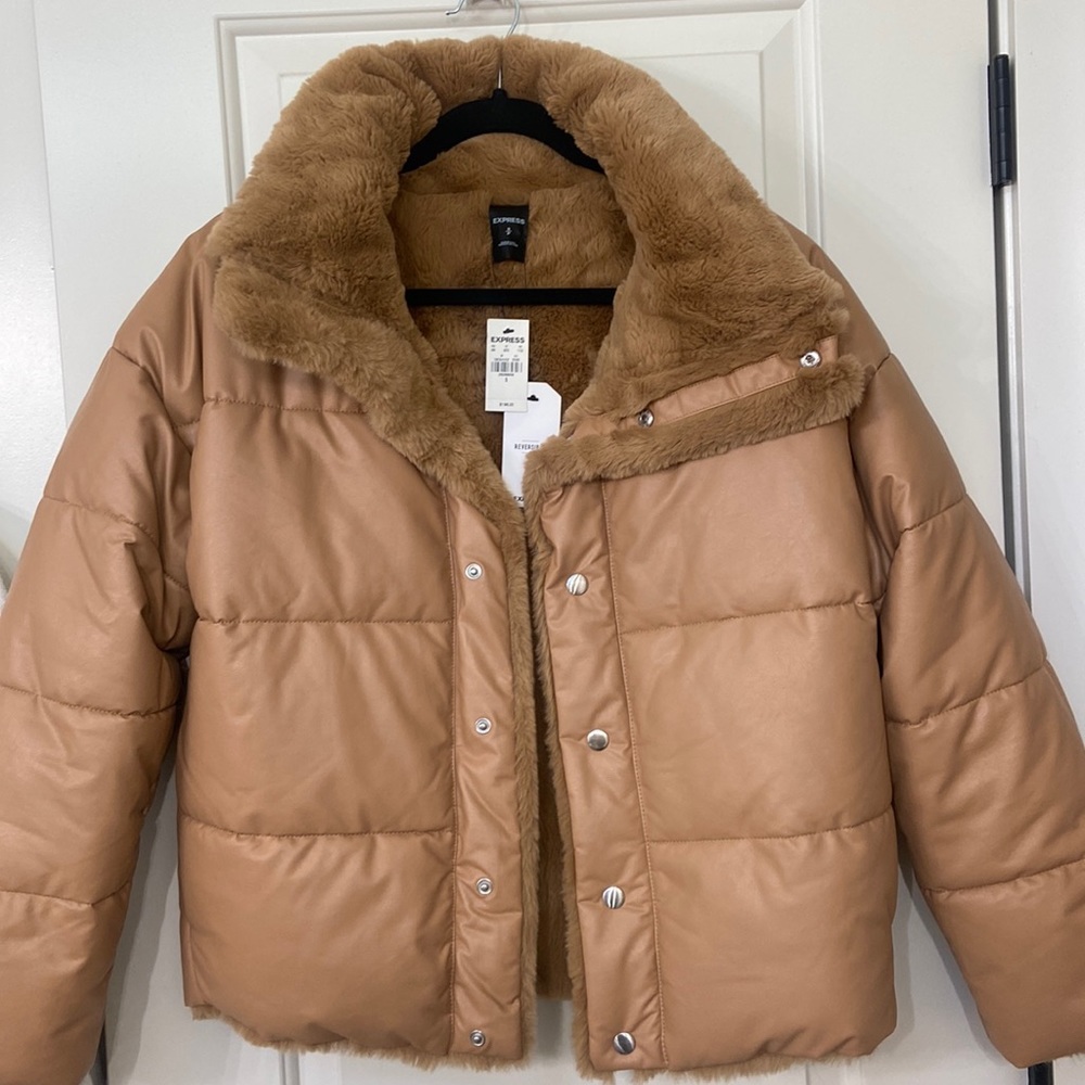 NEVER WORN! Express reversible jacket. Tan. Small.